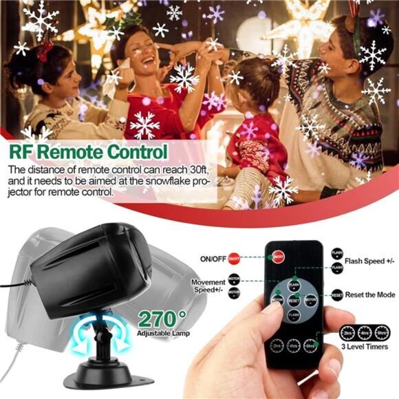 Christmas Projector Lights Outdoor Snowflake Projector‎ Lights w/ Remote Control